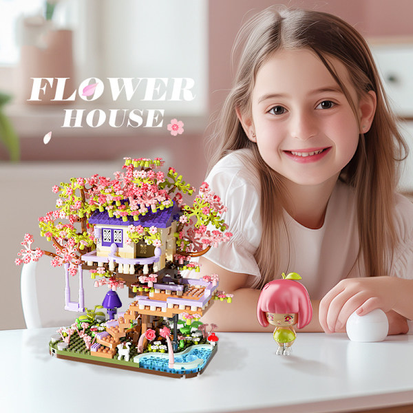Kirsebærblomst Træ Blomsterhus Mikro Byggeklodser Sæt Style 3