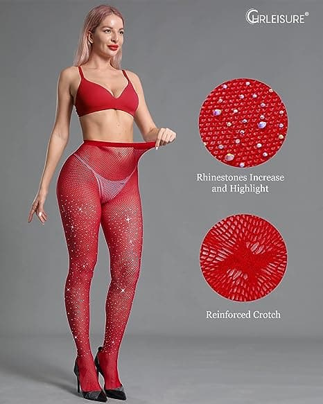 Damstrumpor med gnistrande strass Red