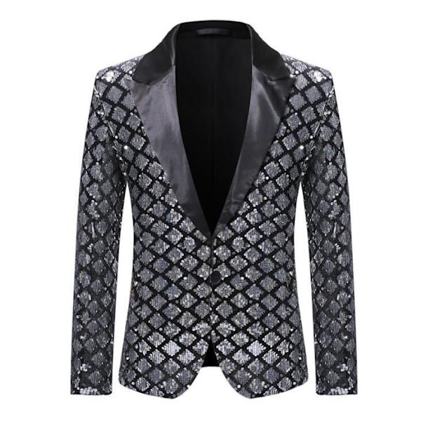 Mans paljettdräkt Slim Fit Jacka Bröllopsbal Blazer silver XL