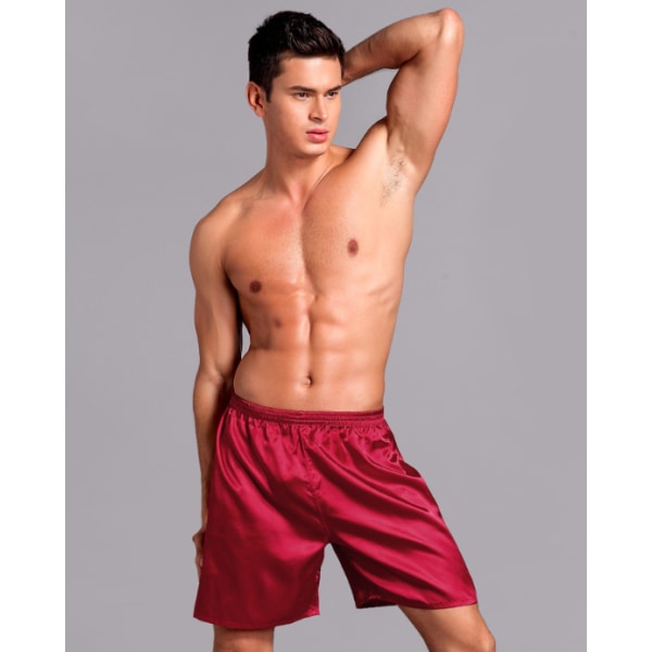 Boxer i satin pyjamas för män med resår i midjan Red L