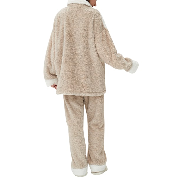 Dampyjamas Flanell Sovkläder Mjuk set beige L