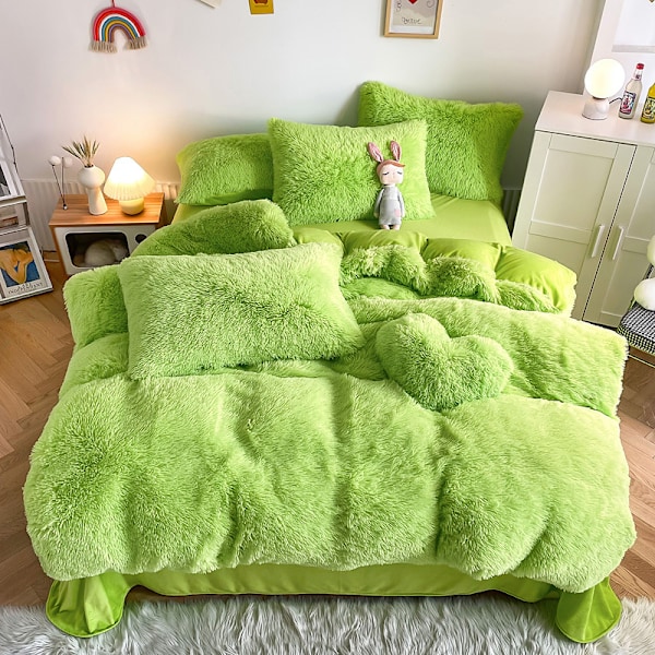 Lyx Ultra Soft Shaggy Crystal Velvet Sängkläder Set 3 delar green 1.8m