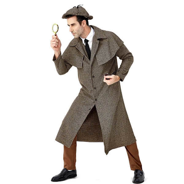 Mænds Detektiv Kostume Houndstooth Sleuth Outfit med Hat M