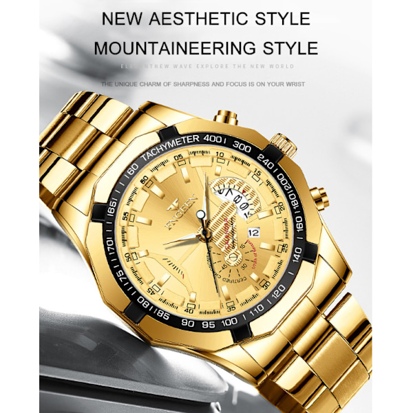 Herre-ur i læder med skelet-design og automatisk mekanisk urværk leather-all gold-gold face