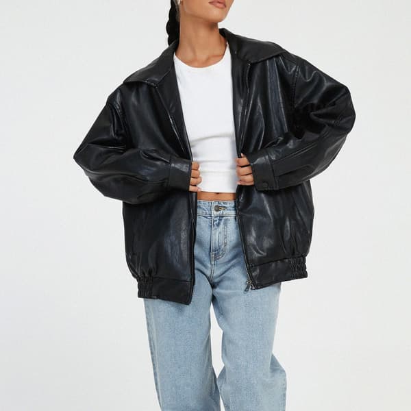 Dam Oversized Jacka, Konstläder MC Plus Size Moto Biker Kavaj Black M