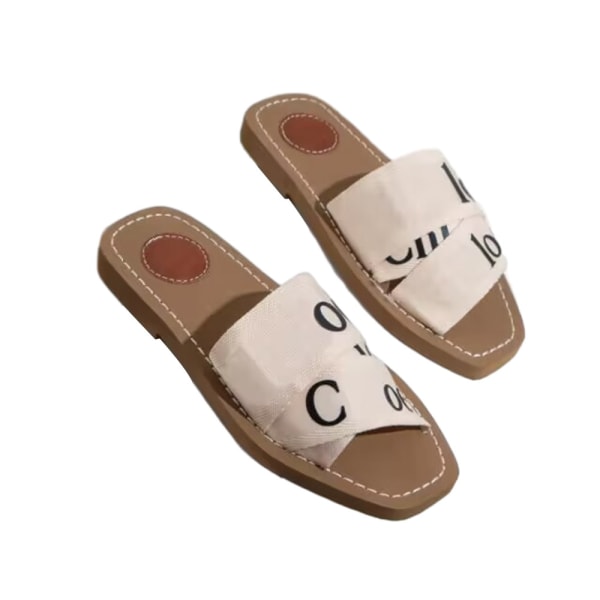 Alphabet Webbing Tykke Bunds Slippers til Kvinder Apricot 39