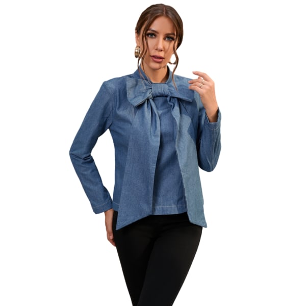 Damjacka i Denim med Rund Krage och Blixtlås Dark Blue S