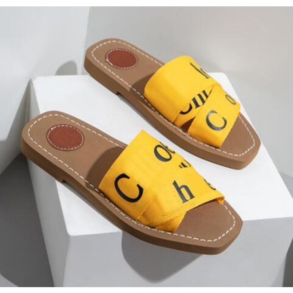 Alphabet Webbing Tykke Bunds Slippers til Kvinder Yellow 36