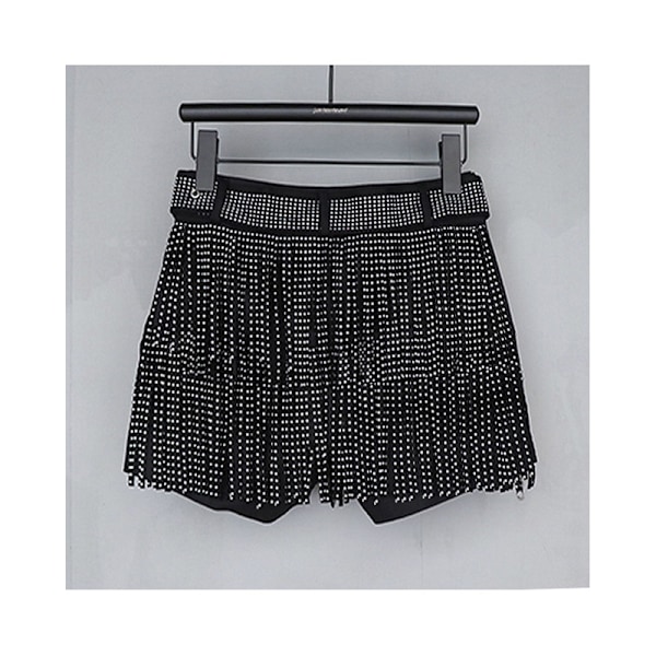 Dam Sparkle Rhinestone Franskjol Elastiskt Midjeband Kort Mini Klänning Black M