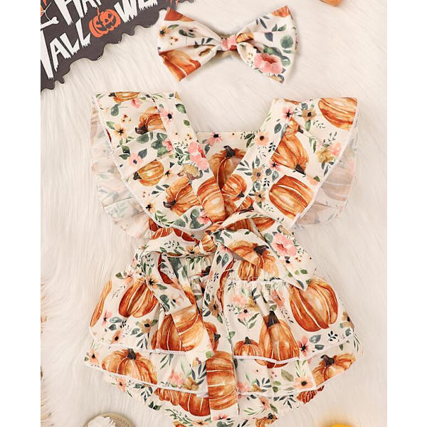 Babytytön Halloween-kurpitsakuvioinen body Beige 80CM