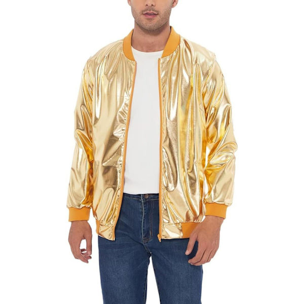 Mænds Metallic Jakke 70'er Disco Julefest Varsity Jakke Gold M