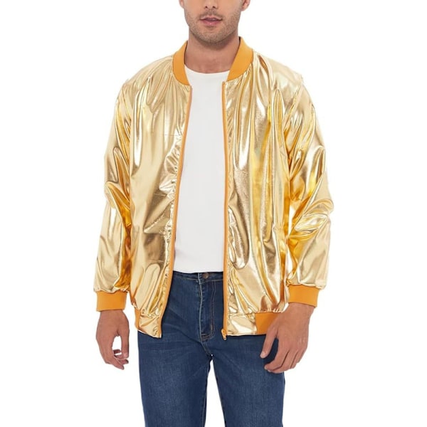 Menn's Metallic Jakke 70-talls Disco Julefest Varsity Jakke Gold XS