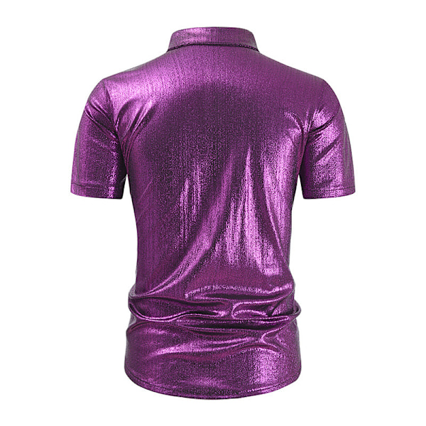 Mænds Metallic Kortærmet Skjorte Disco Natklub Party T-Shirts Purple 2XL