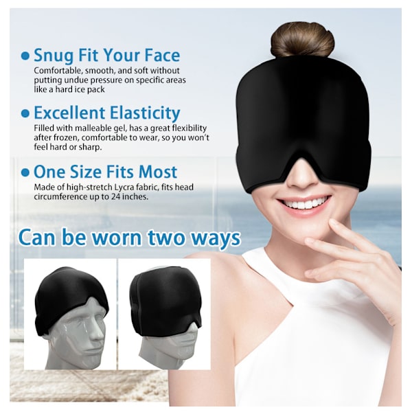 Huvudvärk Förkylning Migrän Relief Head Ice Pack Wrap Black double layer
