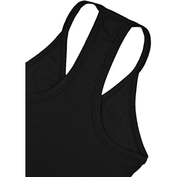 Dame Racerback Basic Tank Camisole V-hals Slim Fit Ribbet Ærmeløs Black L