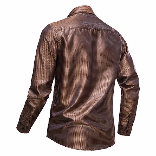 Menn's Glossy Lomme Langærmet Lapel Trykket Skjorte Coffee L
