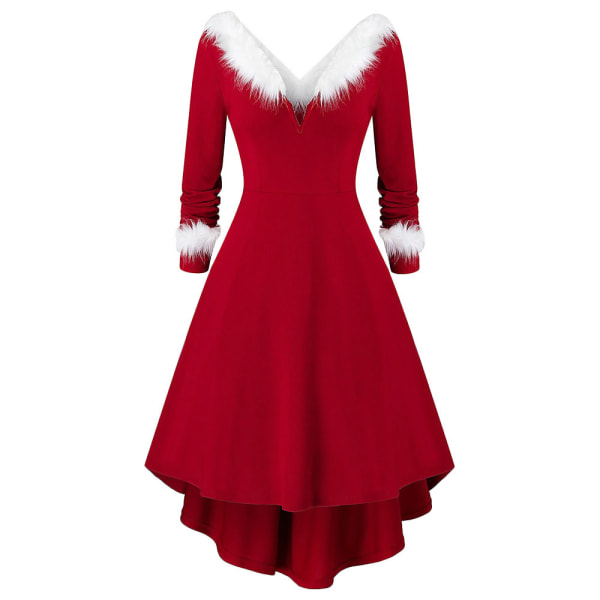 Jul långärmad stickad klänning Röd prinsessklänning L