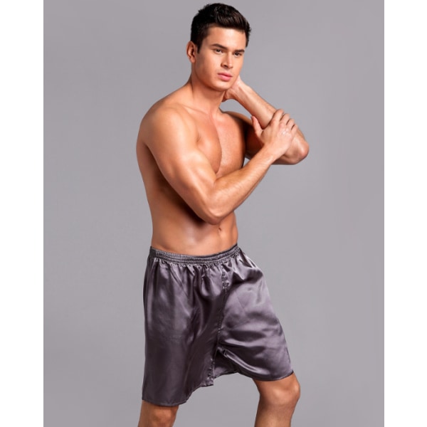 Menn Satin Pyjamas Boxer Shorts med Elastisk Midje Grey 3XL