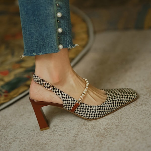 Kvinnors Slingback Sandaler med Kvadratisk Tå och Chunky Högklack 40