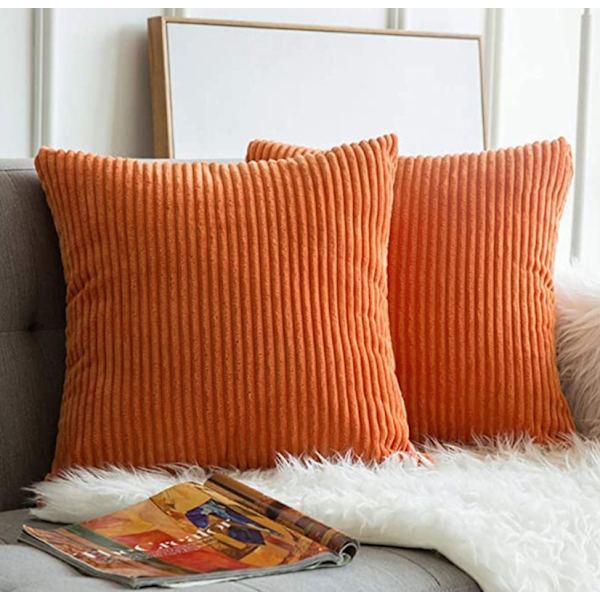 2 st Corduroy Kuddfodral, Solid & Randig Kuddeöverdrag (45*45cm) Orange