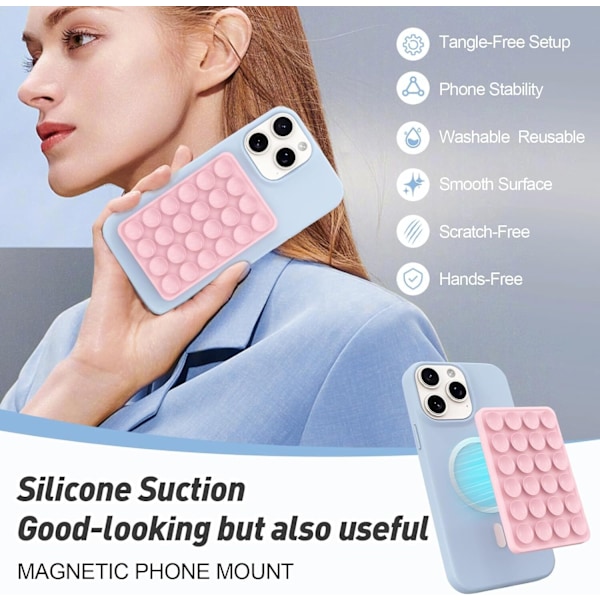 Magnetisk sugpropp telefonhållare för MagSafe-skal, silikon klibbigt telefongrepp för iPhone pink