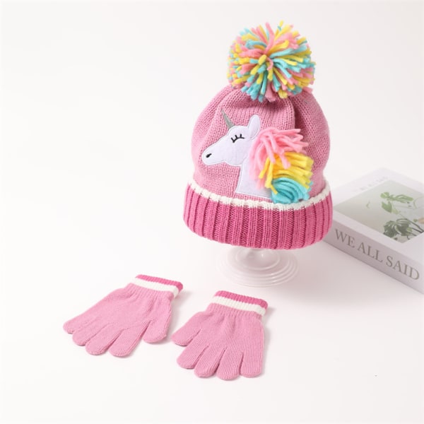 Toddler Kids Girl Stickad Unicorn Pony Beanie Hat