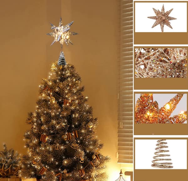 Christmas Tree Topper, 3D Star Christmas Lights silver
