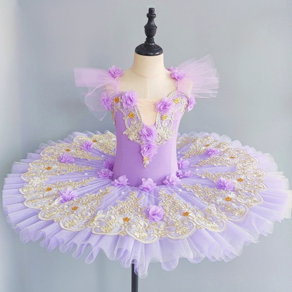 Jente-skjørt-trikoer Swan Dance Opptre Kostymer Light Purple 140cm