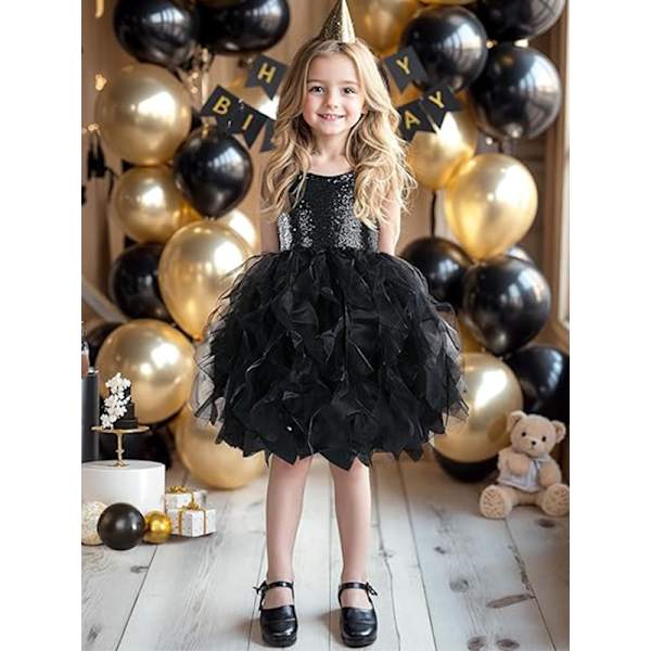 Tyttöjen Tutu-mekko, Kimaltavaa Sekvensoitua Tullea Prinsessan Syntymäpäiväjuhla-asu Black 6T