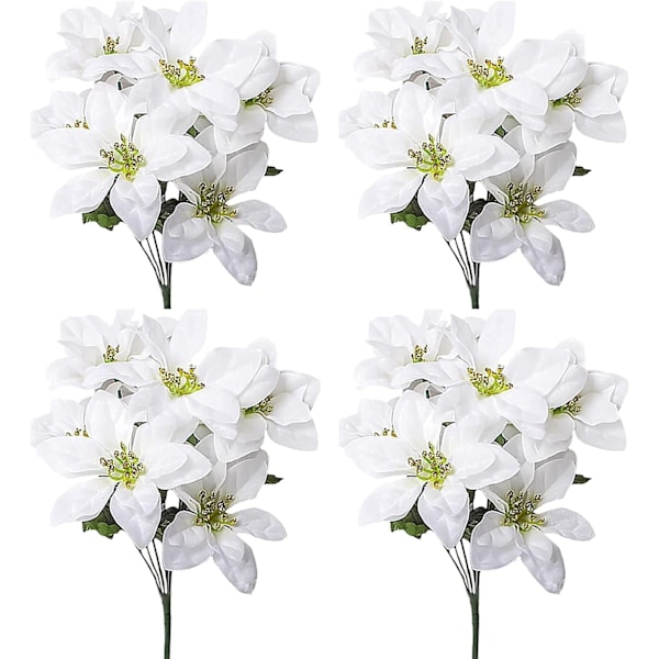 4 st konstgjorda julstjärnebuketter, konstgjorda julstjärnor, juldekoration White