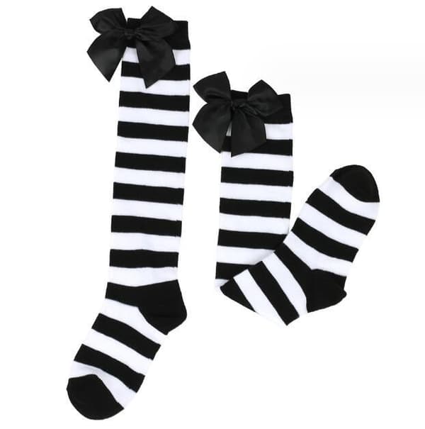 Julklappsstrumpor med ränder och rosett för flickor, höst och vinter Black White