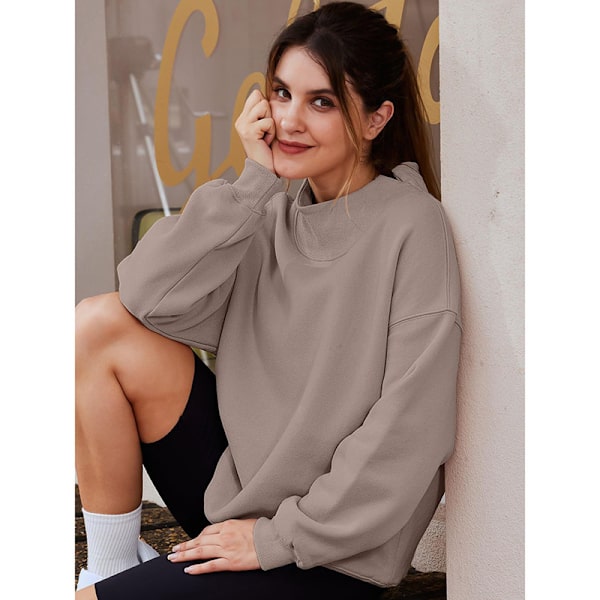 Oversized sweatshirts til damer, turtleneck pullover, langærmede hættetrøjer, efterårsmode outfits Grey Coffee XL