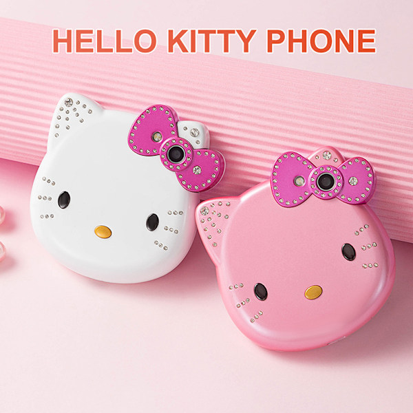 Lasten Hello Kitty -matkapuhelin, lasten näppäimistöllä varustettu taittuva puhelin White