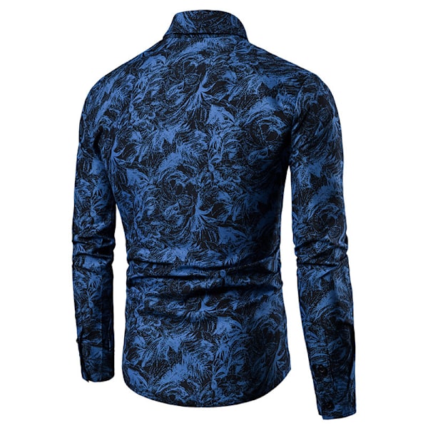 Hettegenser med knapper og trykt krage for menn, lang erme Blue M