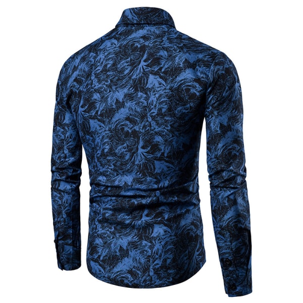 Långärmad kofta för män med printed lapelskjorta Blue L