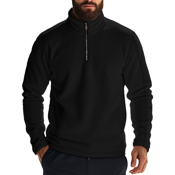 Fleecefodrade Halvzip-Tröjor för Män Mock Neck Pullover Tröja Black 2XL