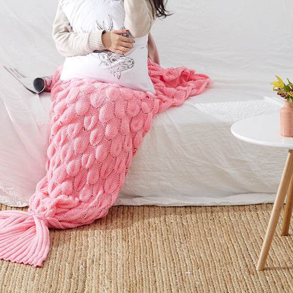 Mermaid Tail Blanket Virkad Mermaid Blanket Pink 60*140cm