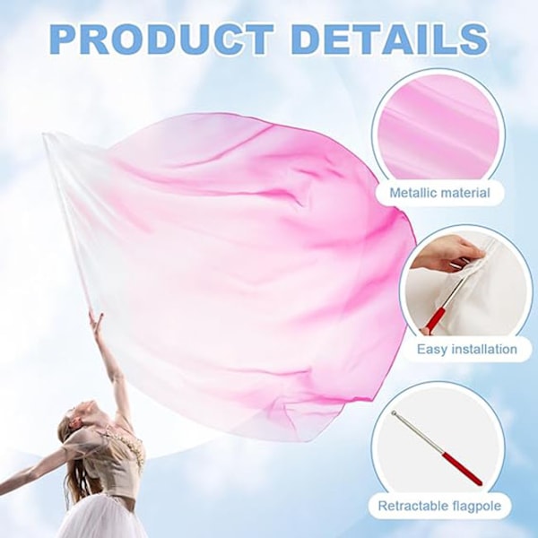 Ylistys- ja tanssilippu teleskooppivartta White Pink 2PCS