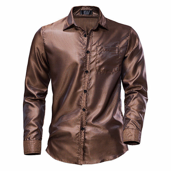 Menn's Glossy Lomme Langærmet Lapel Trykket Skjorte Coffee M