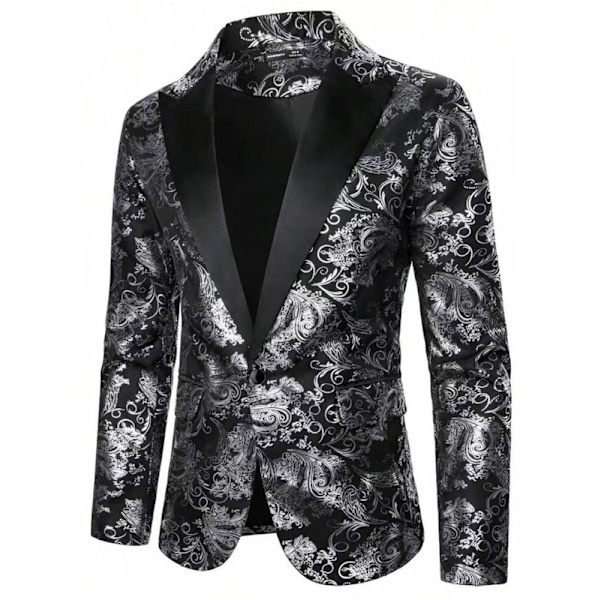 Mænds Blomster Tuxedo Jakke Paisley Sjal Lapel Suit Blazer Jakke til Middag Silver L