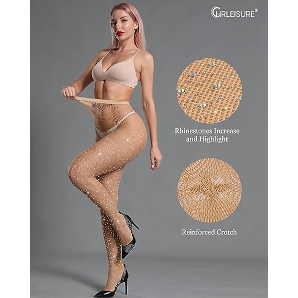 Kvinders Glimmer Rhinestone Fiskenetstrømper Flesh