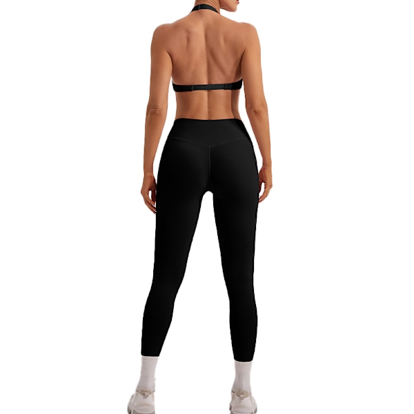 Tränings-BH för kvinnor, rygglös halter-bh för fitness Black M