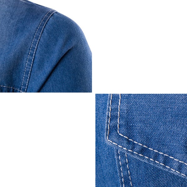 Mörkblå långärmad jeansskjorta för män 2XL