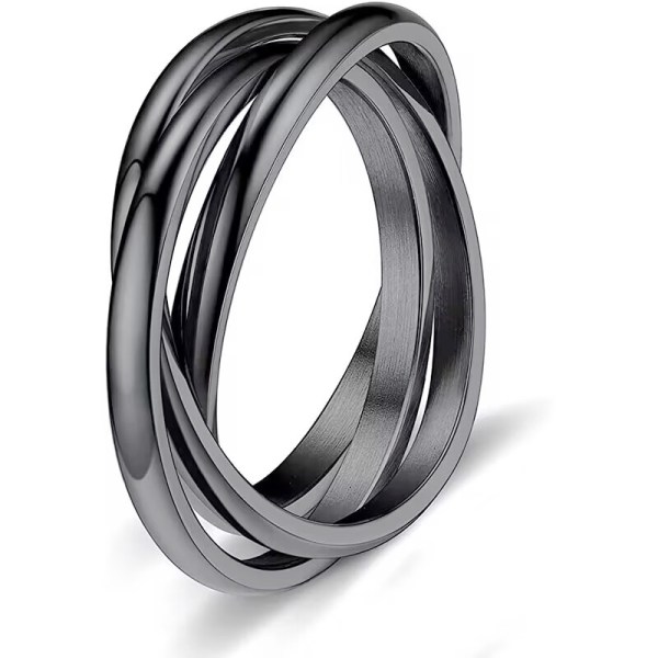 Sterling Silver Ring Triple Row Rolling Interlocking Silver Rings High Polish Rings Black 5