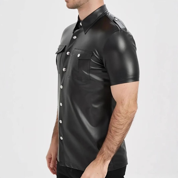 Herre Wet Look Undertrøje Kunstlæder Lynlås Skjorter 2XL