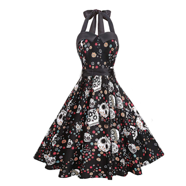 Retro Polka Dot SkullDress för Halloween för kvinnor XL