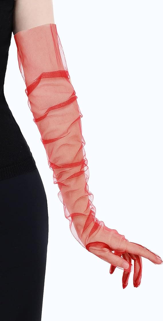 Lange Handsker til Kvinder Mesh Tulle Handsker Red
