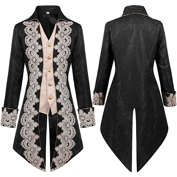 Mænds Middelalderlig Steampunk Jakke Victorian Litteratur Retro Gothic Smoking Black 3XL