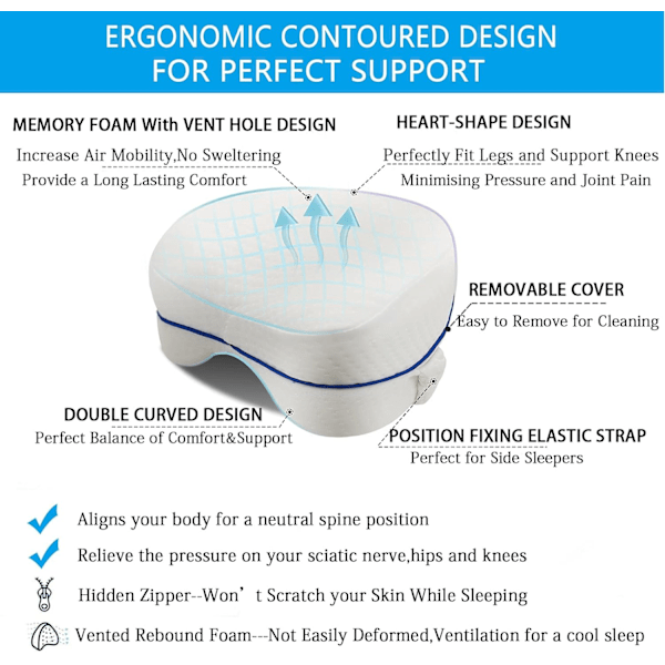 Benkudde Ergonomisk sovkuddar på sidan Memory Foam Knäkudde White
