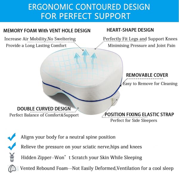 Benpölster Ergonomisk Sidoläge Kudde Minnesskum Knäkudde White